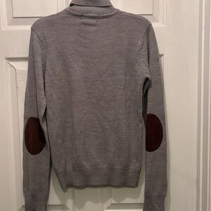 Pull&Bear Gray Turtleneck Sweater with Brown Elbow Patches